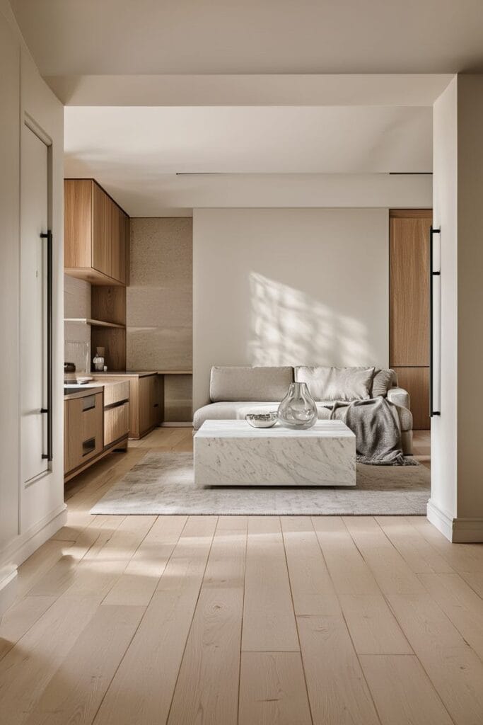 Natural materials example showing how to design a contemporary home with wood, stone, and matte black finishes