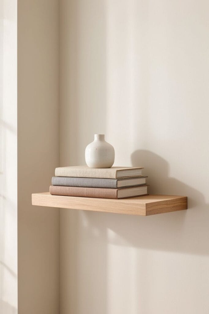 decorative books as shelf decor accessories on modern wall shelf 