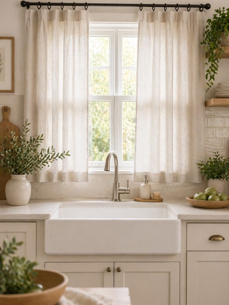 Neutral tone kitchen curtains soft beige premium minimalist look