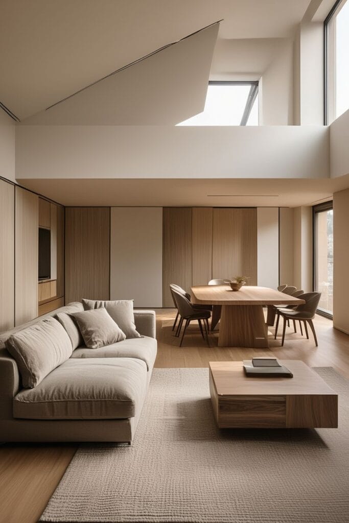 Proportional furniture layout showing how to design a contemporary home with balanced scale and spacing