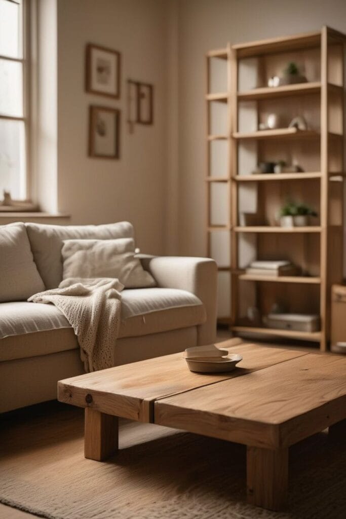 Earthy home interior with natural wooden accents and warm wood finishes 