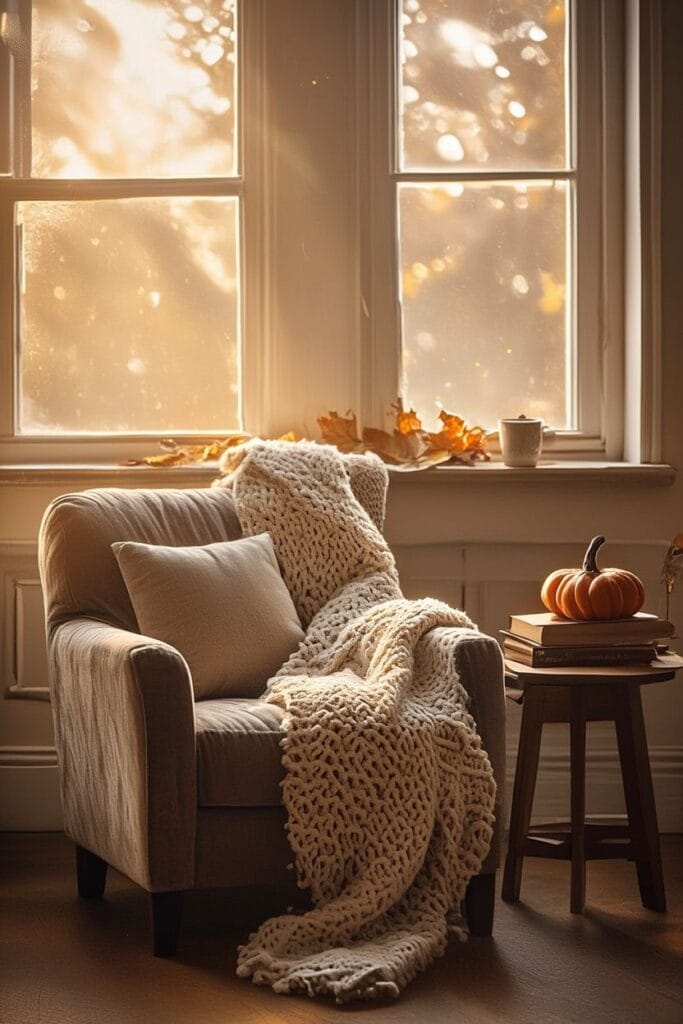 Cozy fall decor ideas reading nook by window