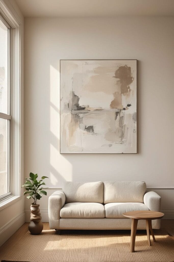 Studio Apartment Ideas 2026 with bold oversized wall art.