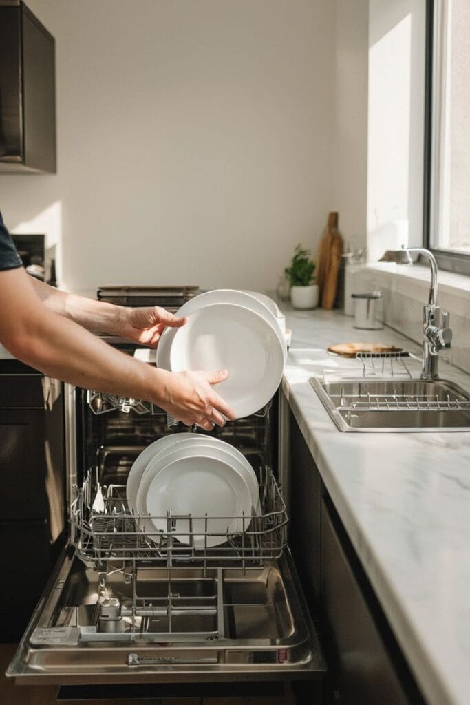 Emptying dishwasher in morning to maintain a clean home