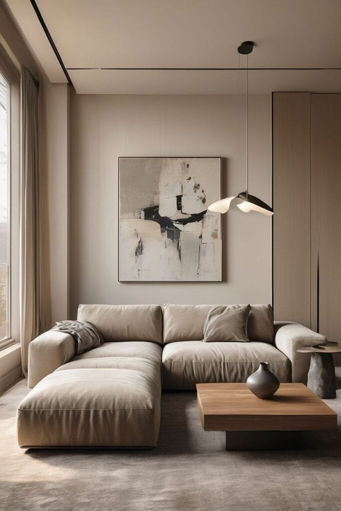 Statement focal point example showing how to design a contemporary home with bold modern artwork and sculptural lighting