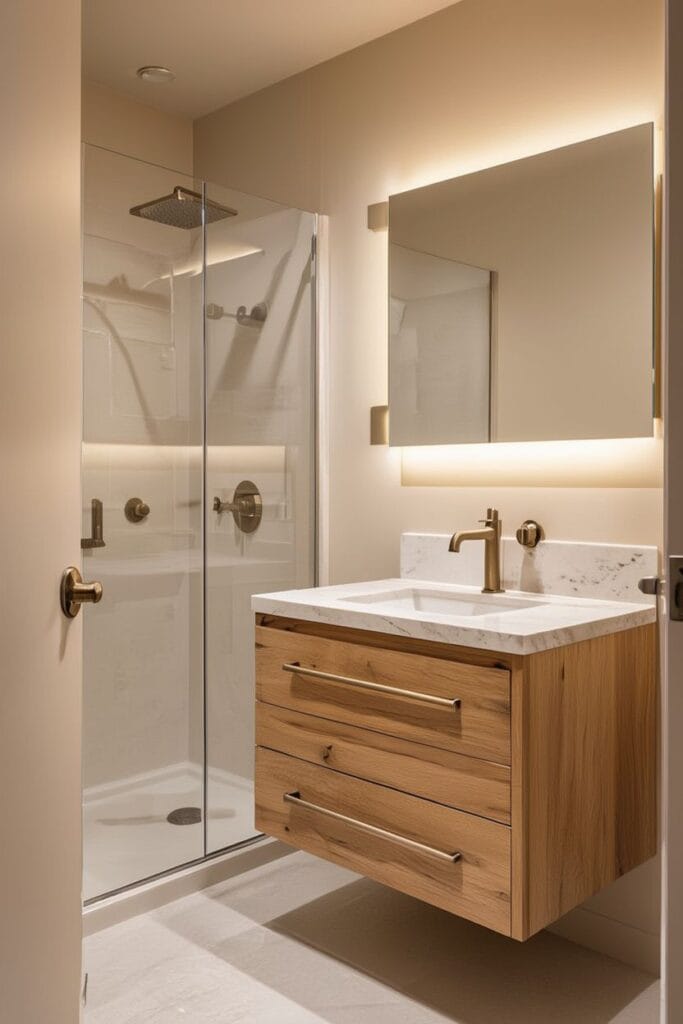 Small bathroom ideas brass hardware