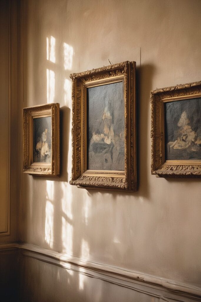 Vintage wall art oil painting in elegant home decor 