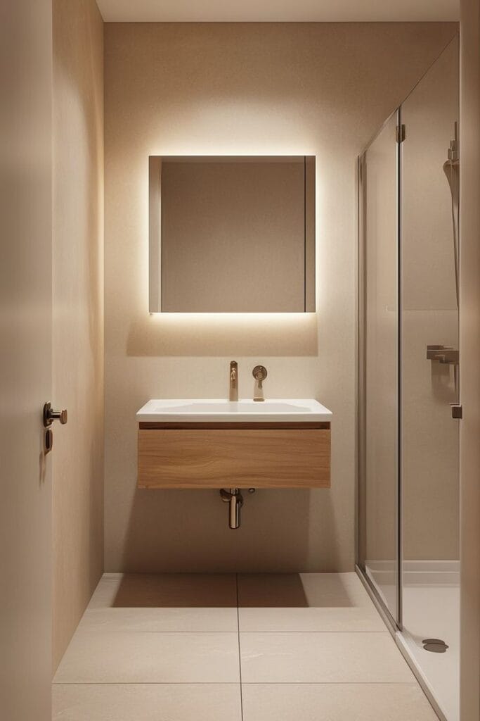Small bathroom recessed mirror cabinet