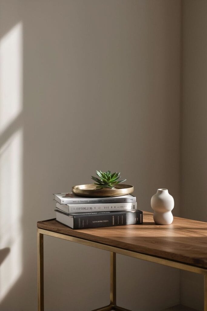 Stacked coffee table books styled on an entry for elegant decor 