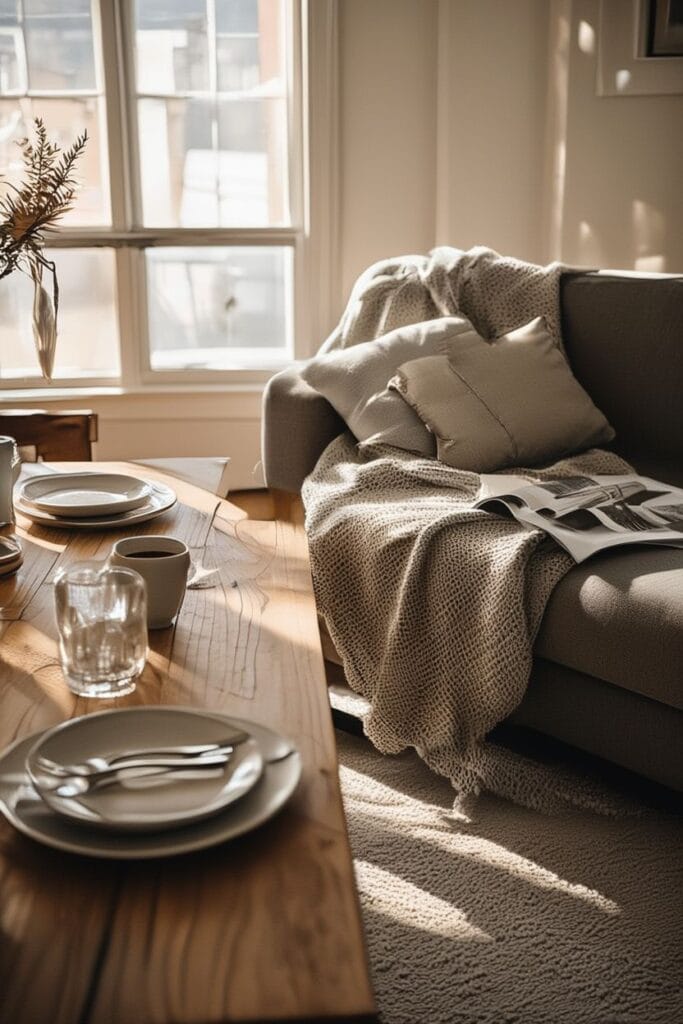 Messy living room before starting daily habits to maintain a clean home