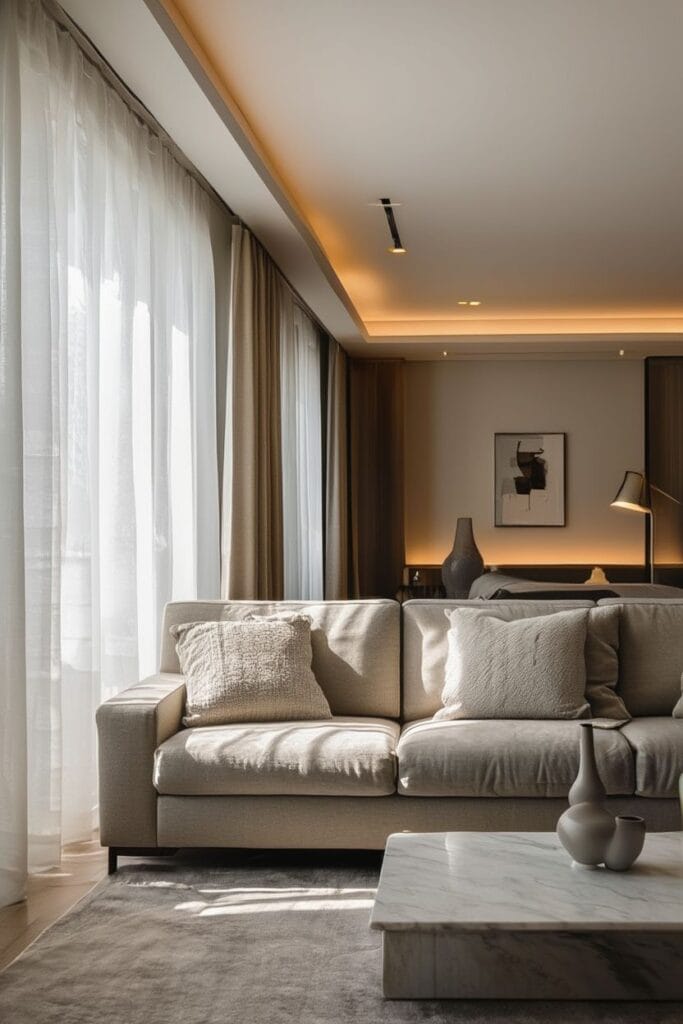 Sheer curtains diffusing natural light bedroom 