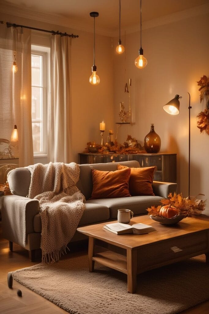 Warm lighting creating cozy fall decor ideas atmosphere