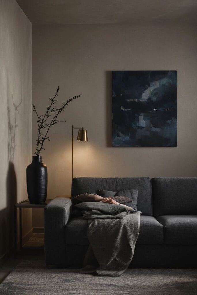 Minimal Halloween home decor idea with bold statment artwork and moody styling 