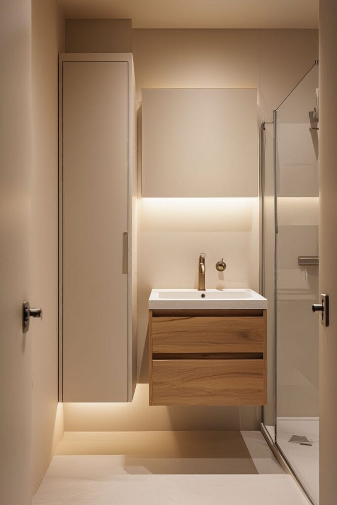 Small bathroom ideas vertical wall storage 