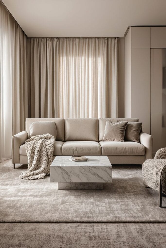 Modern contemporary interior showing how to design a contemporary home by balancing clean lines with soft textures