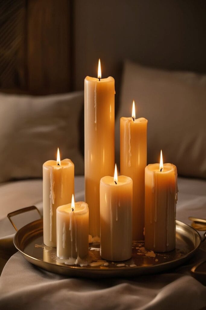 Organic candle glow cozy living room 