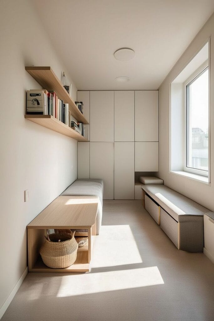 Smart storage solutions in small apartment living room 