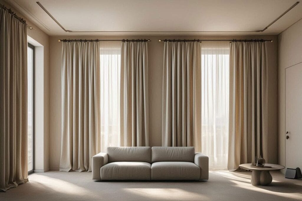 premium curtain rods for living room with modern curtains creating an expensive home decor look