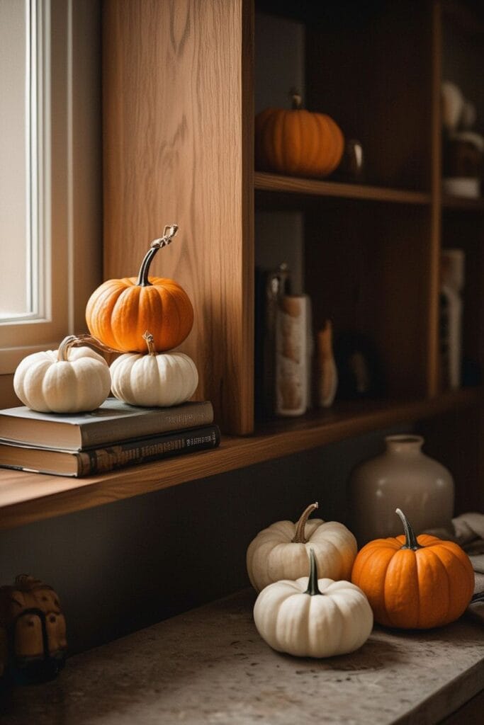 Mini pumkins used in cozy fall decor ideas