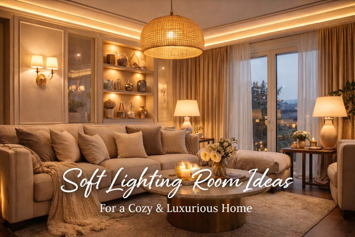 Luxury living room featuring layered soft lighting room ideas with warm glow and modern decor