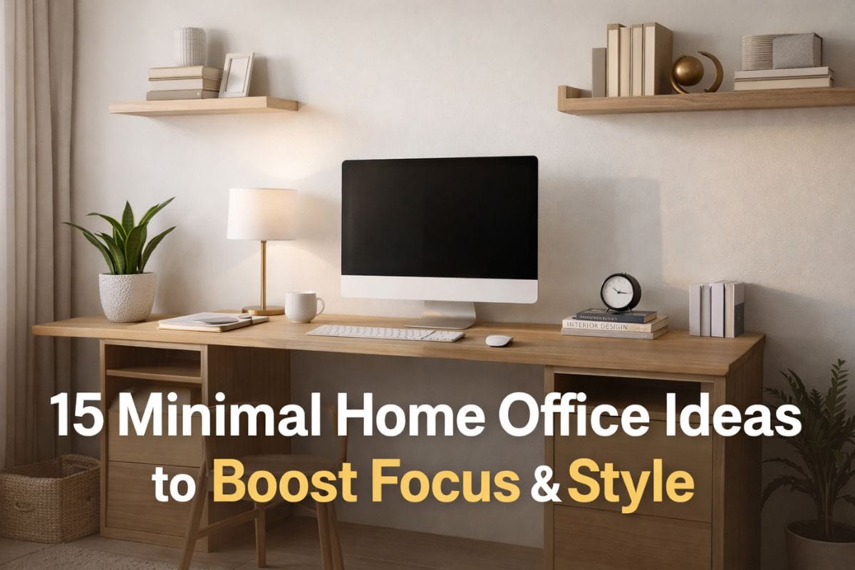 15 minimal home office ideas featuring a modern desk, neutral color palette, and clutter-free workspace that boosts focus and productivity