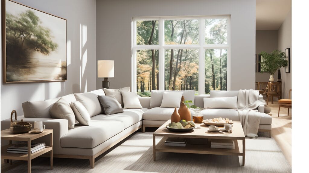 minimalist living room decor with neutral colors and modern furniture