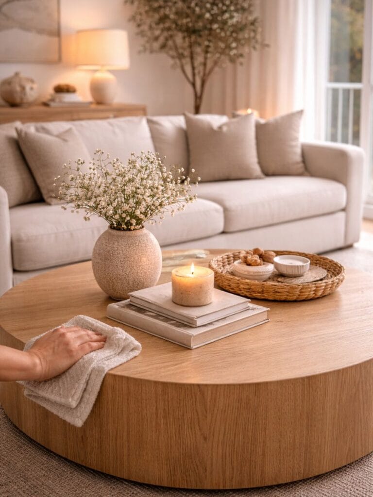 Daily five minute reset simple clean home decor living room 