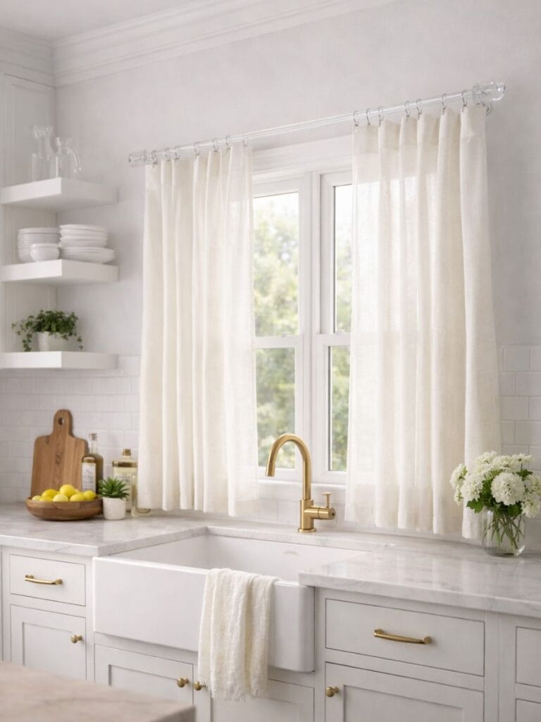 Acrylic curtain rod with kitchen window curtains