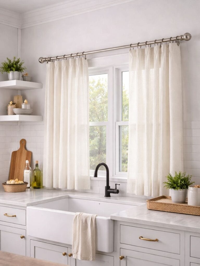 Adjustable kitchen curtain rod with light window curtains