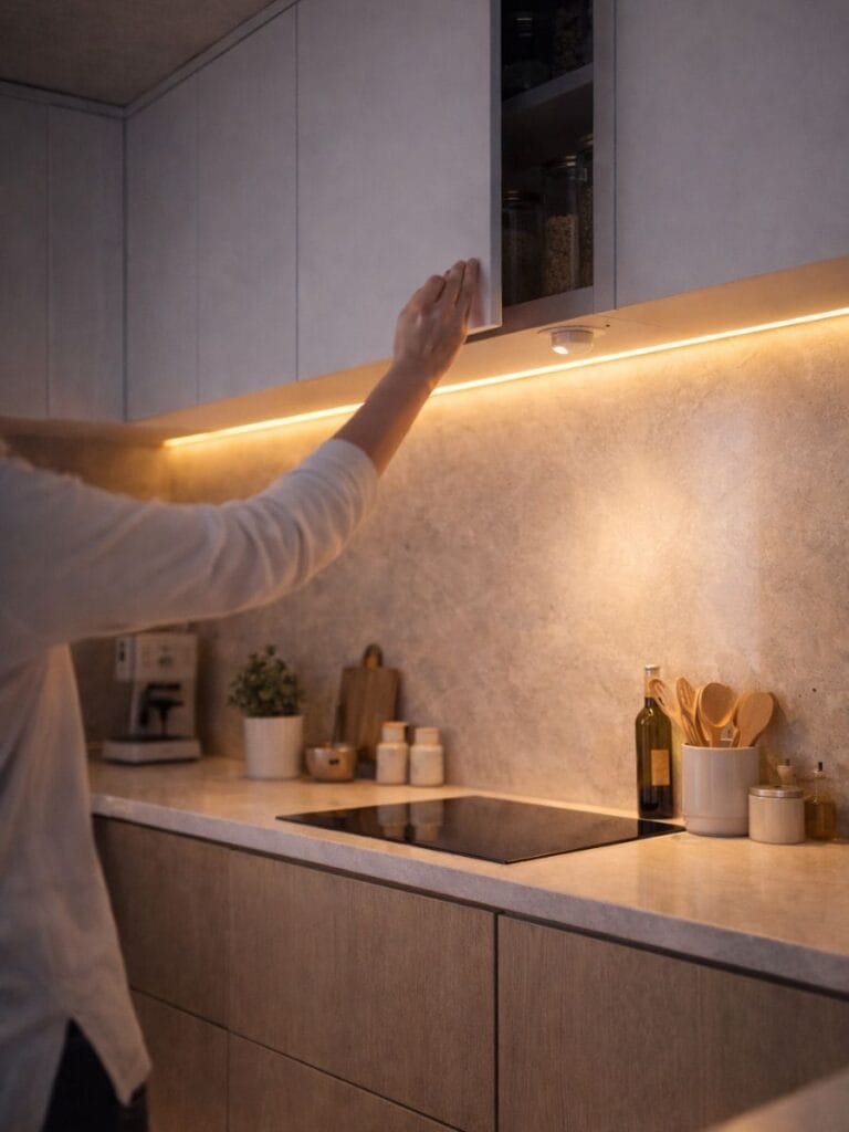 Motion sensor kitchen cabinet led strip lighting for smart kitchen convenience