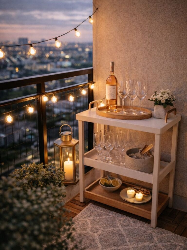 compact bar setup balcony decor ideas 2026 small space bar tray setup modern balcony design