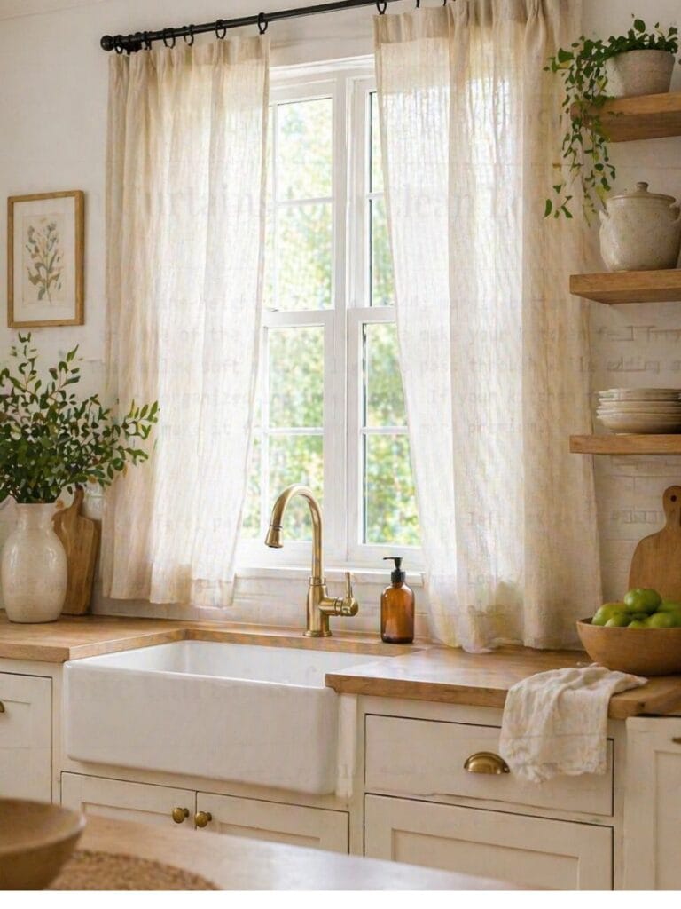 Light linen kitchen curtains modern bright kitchen
