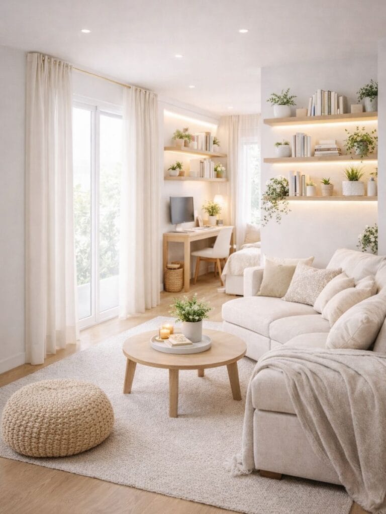 Small room hacks using light colors to reflect natural light