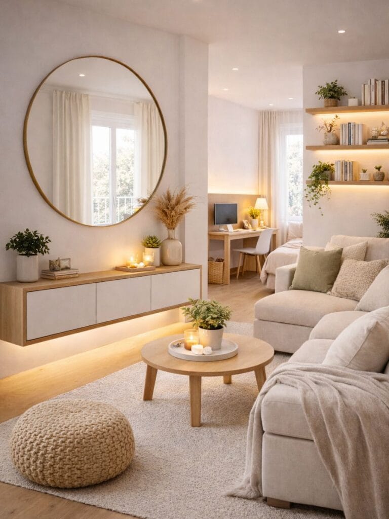 Small room hacks using statment decor to reduce clutter