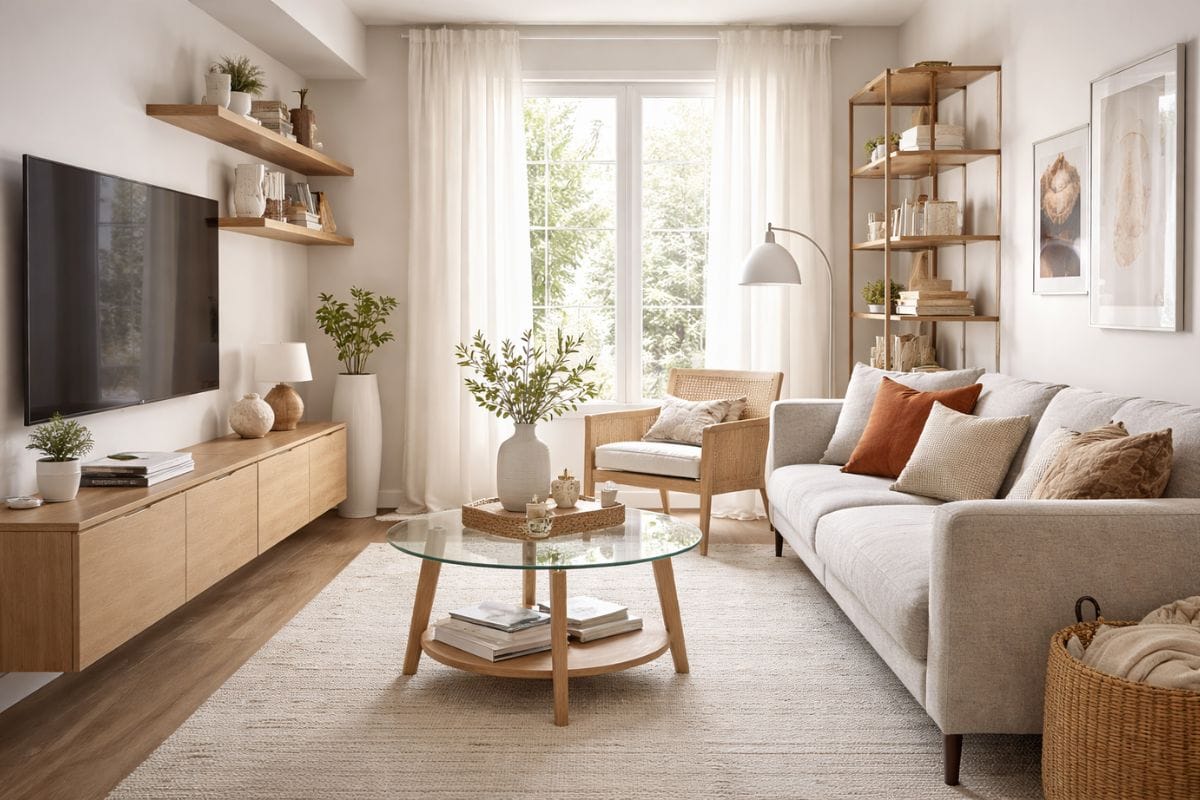 modern small living room with space-saving furniture and natural light