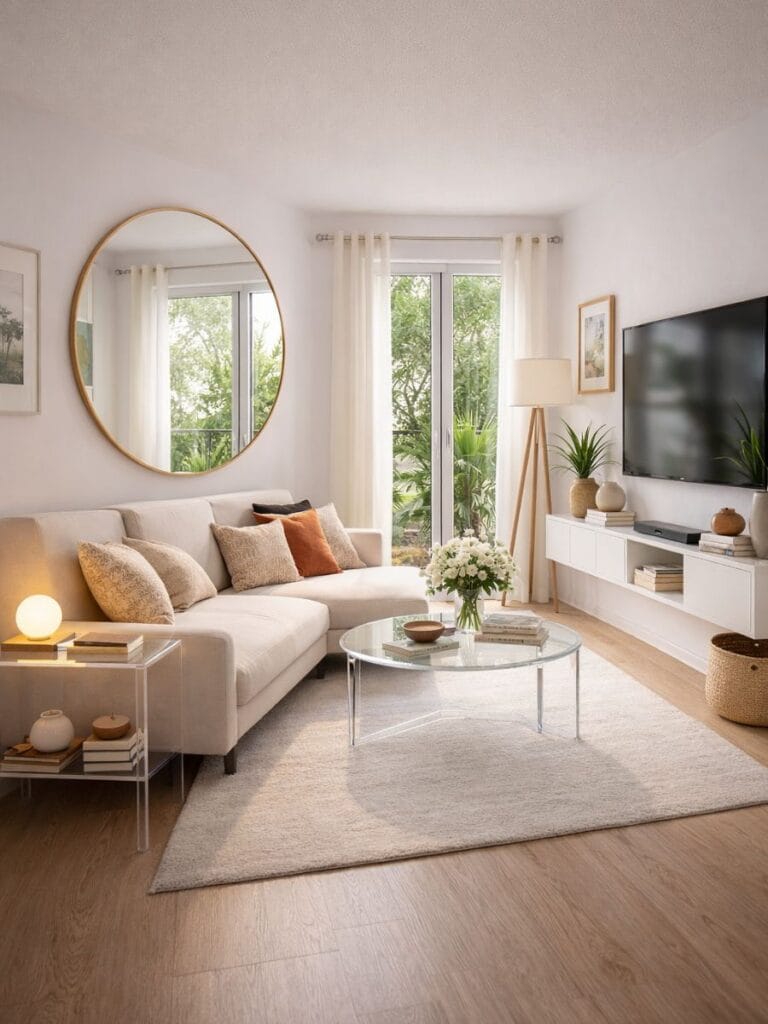 Small living room ideas 2026 mirror decor modern small space