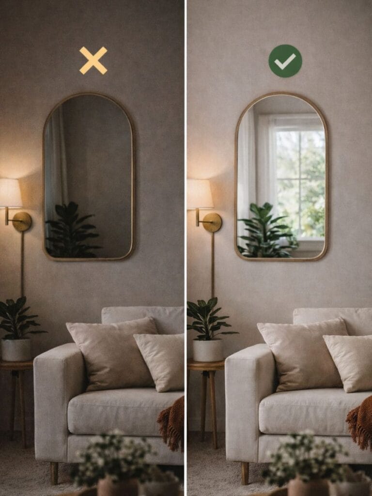 mirror placement to make small room look bigger and brighter