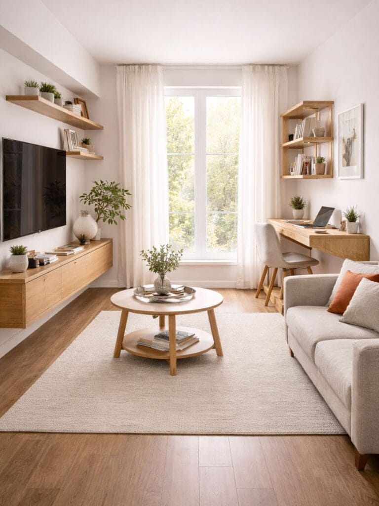 Floating furniture design showing best furniture styles for small living rooms 