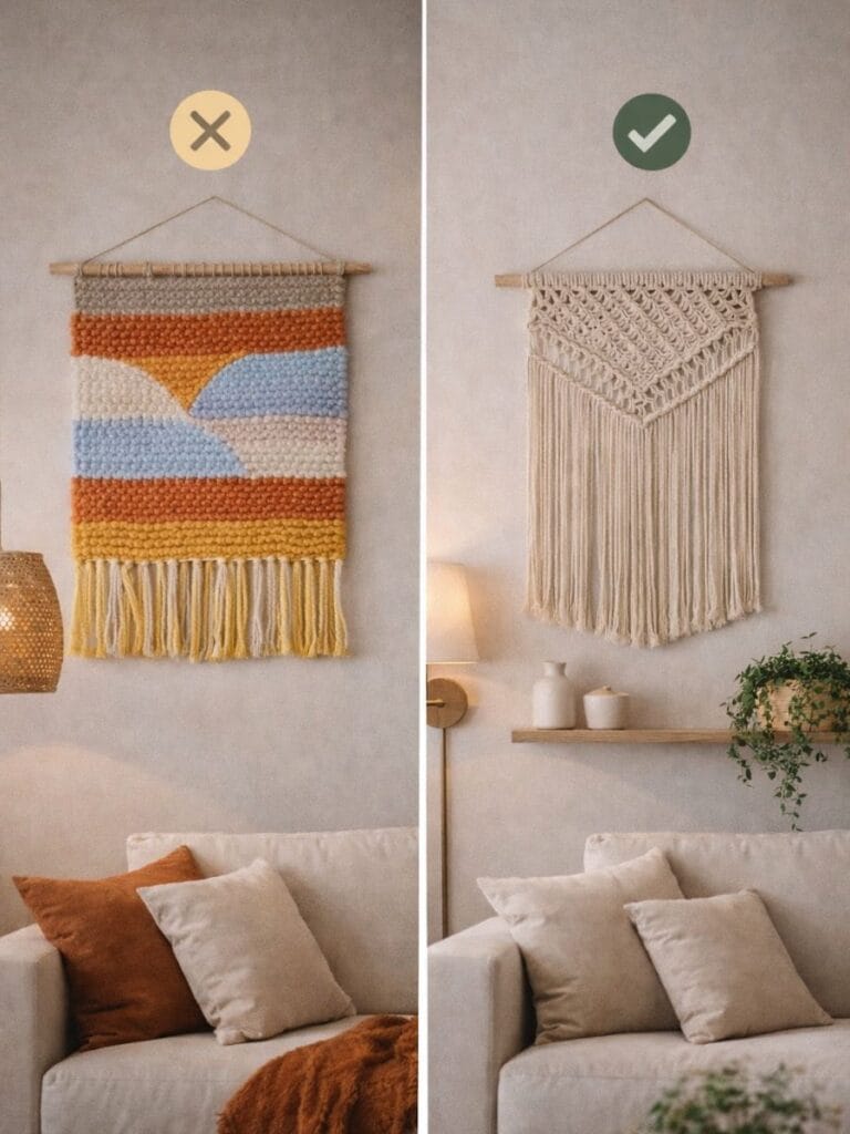 fabric wall hanging neutral vs colorfull decor diffrence