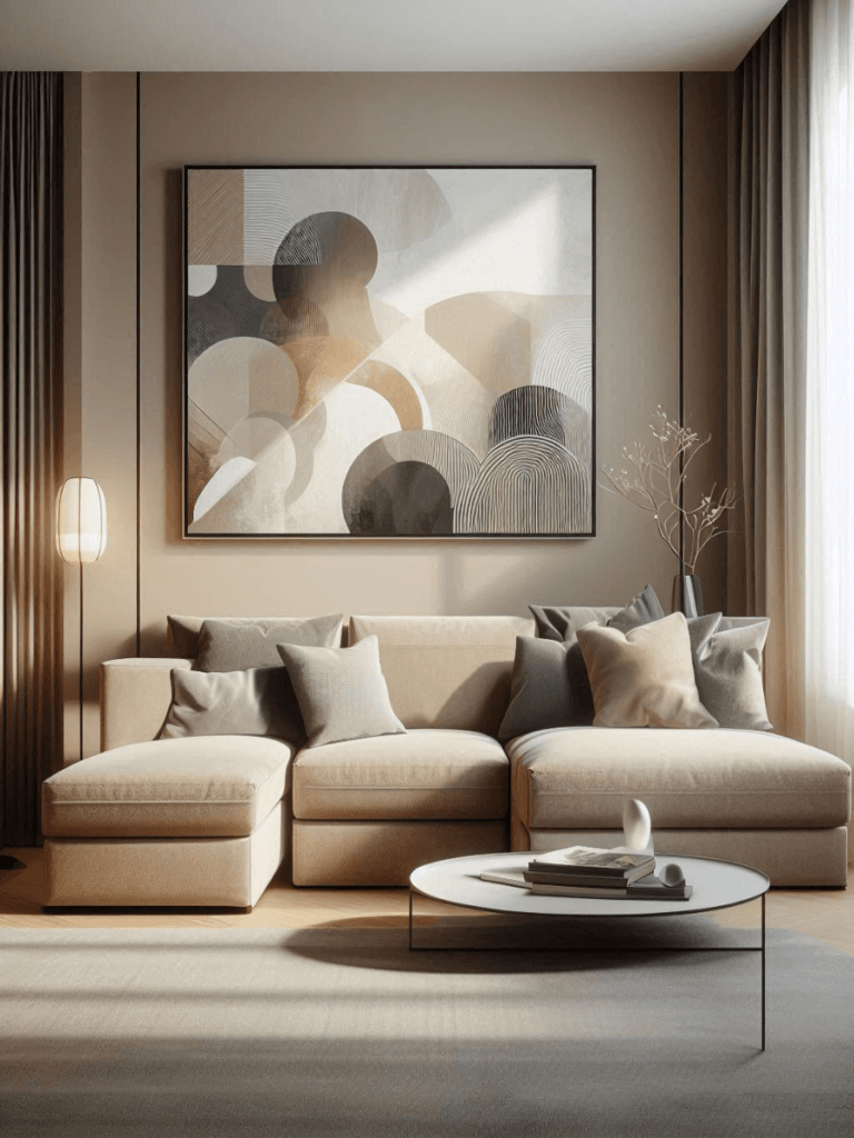 modern living room design ideas with modern artwork as focal point