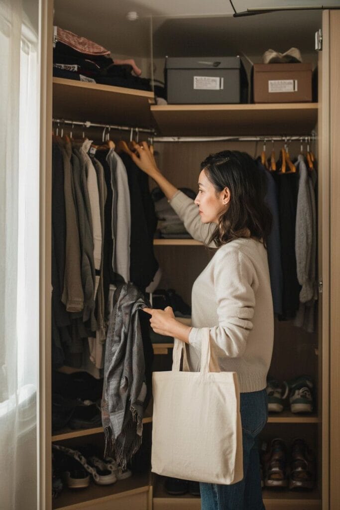 Decluttering before adding new items to maintain a clean home