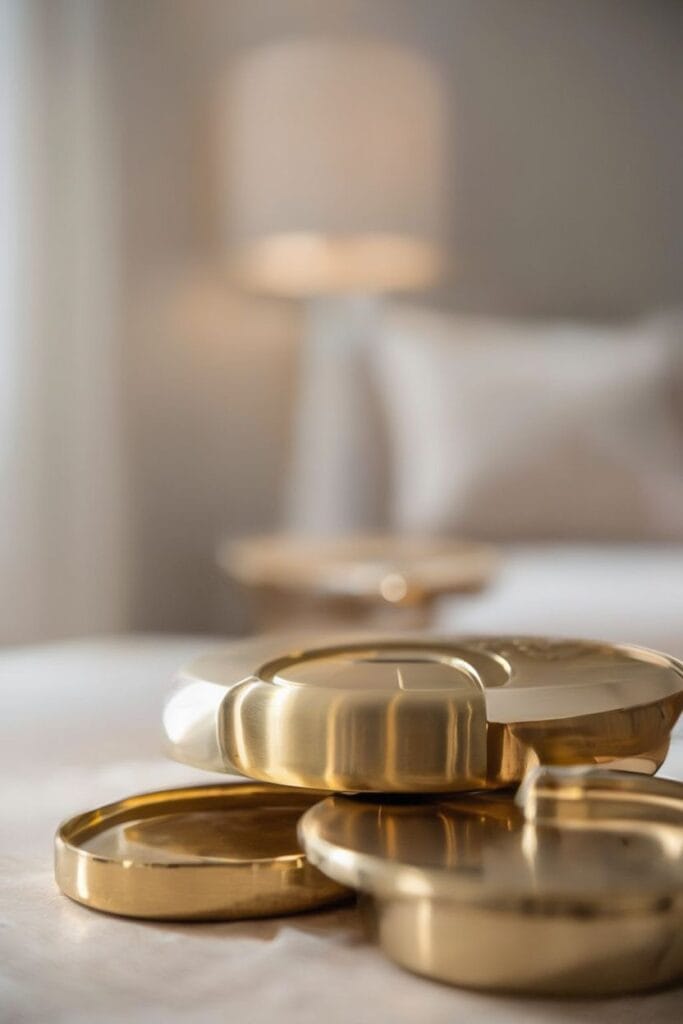 Mixed metallic finishes warm ambient lighting