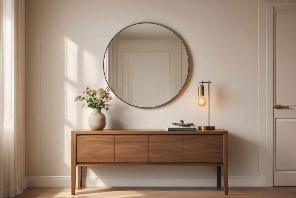 Luxury entry table decor with elegant console table styling in a modern entryway