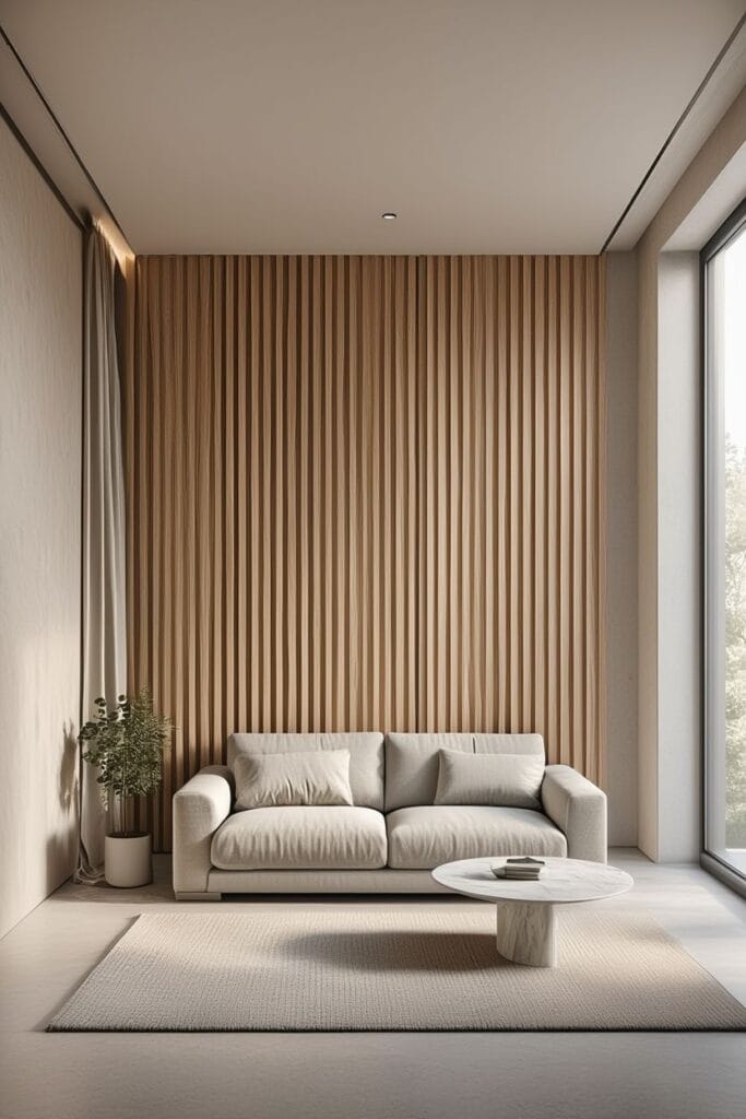 Vertical wood slat accent wall for modern interior