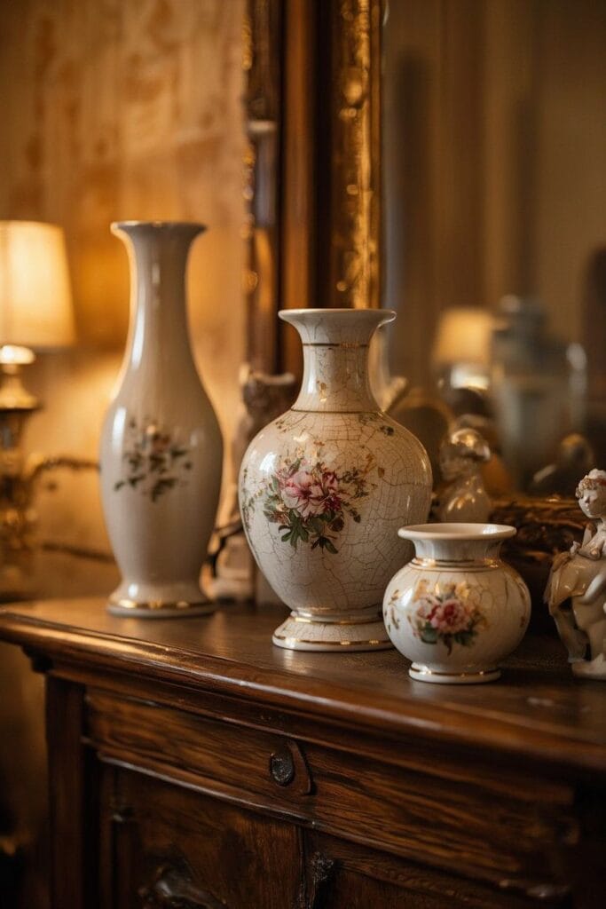 Ceramic and porcelain decor pieces in vintage home decor