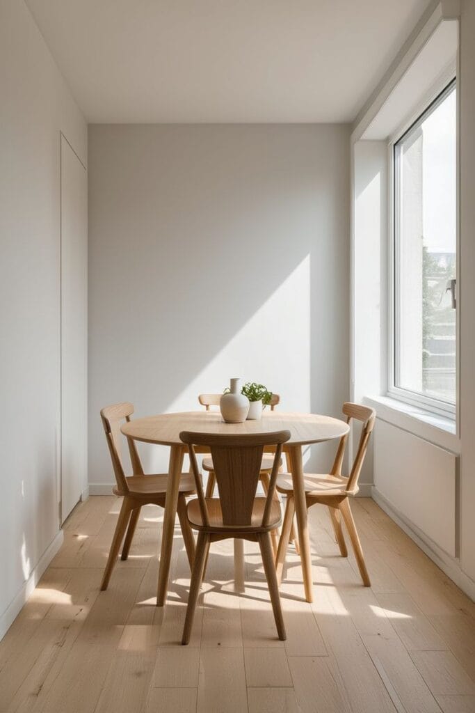 Space-saving dining chairs in small apartment dining area