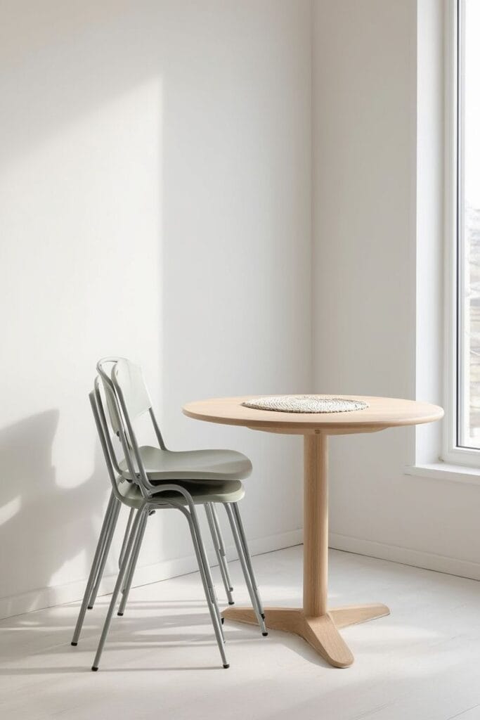 Stackable chairs for small dining spaces neatly stacked in corner