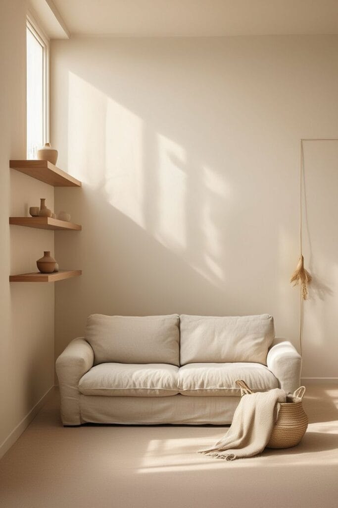 Minimal earthy home interior with simple intentional decor 