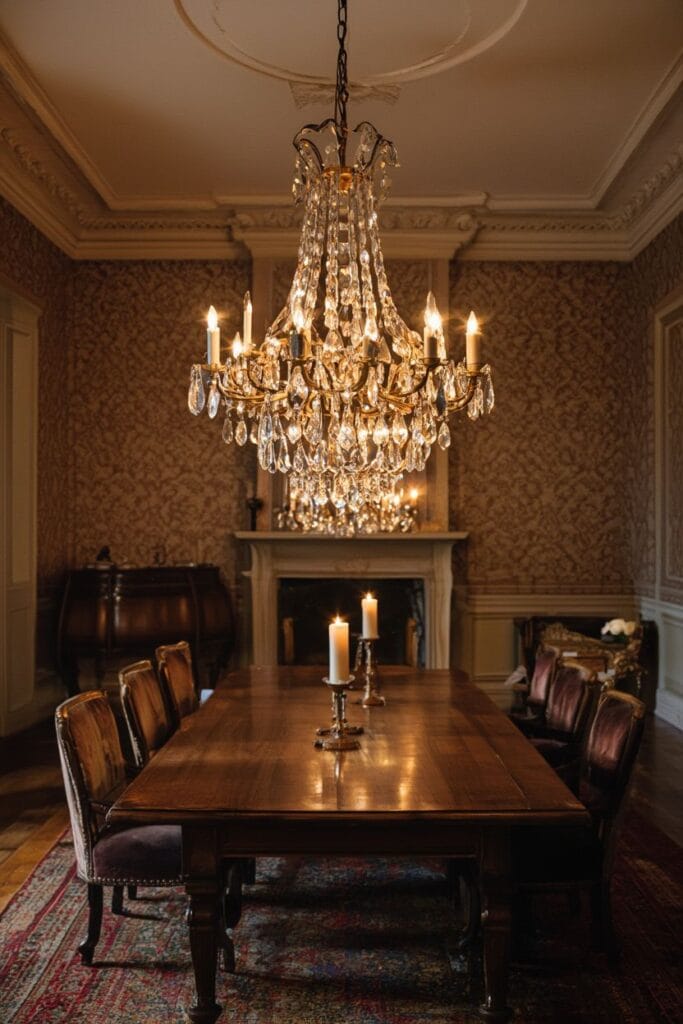 Crystal chandelier in timeless vintage home decor 