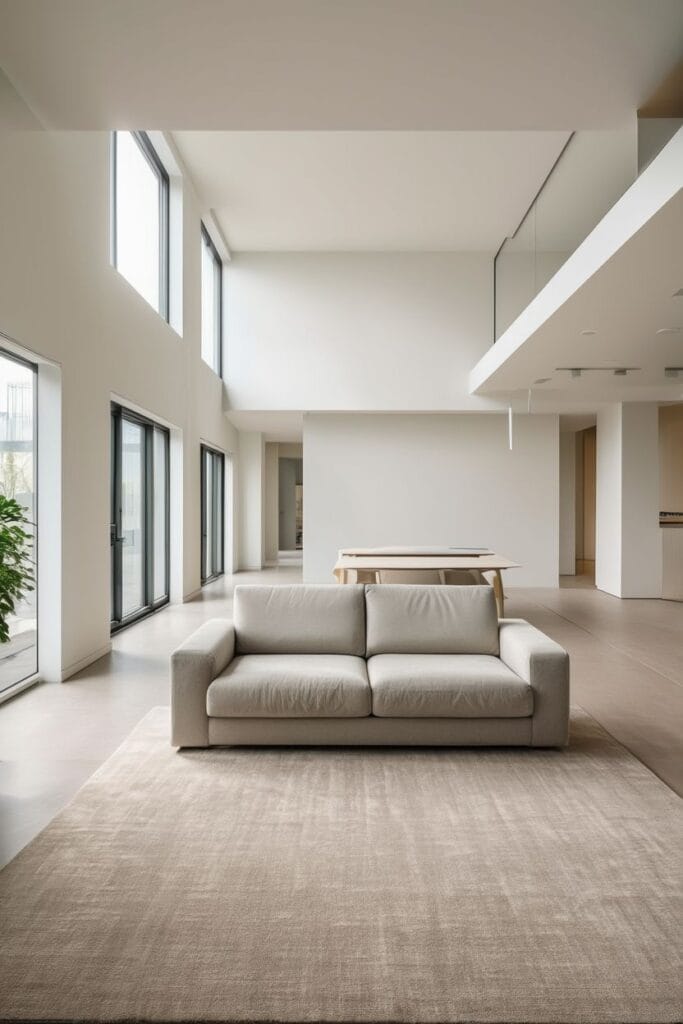 Open concept contemporary living room layout showing how to design a contemporary home with clear pathways and defined zones